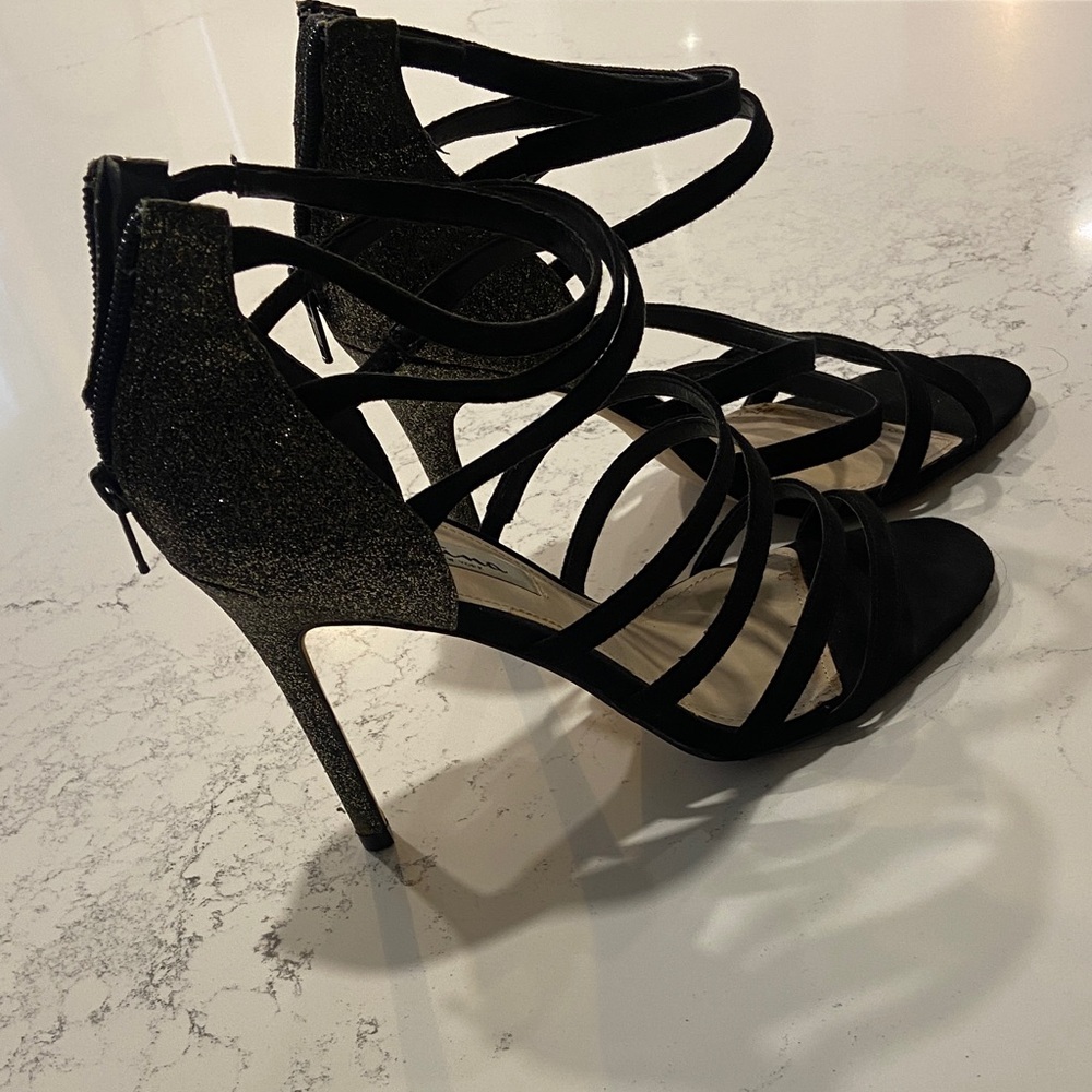 Nina Black and Gold Strappy Heels